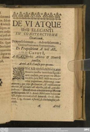 De Vi Atque Usu Eleganti In Constructione Orationis. Praepositionum, Adverbiorum, Conjuctionum ac Pronominum.