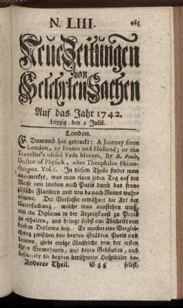 N. LIII. Leipzig, den 2 Julii. - N. LXI. Leipzig, den 30 Julii.