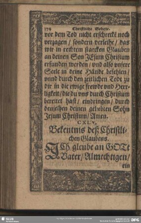 CXLV. Bekentnis deß Christlichen Glaubens