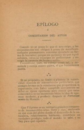Epilogo ó comentarios del autor