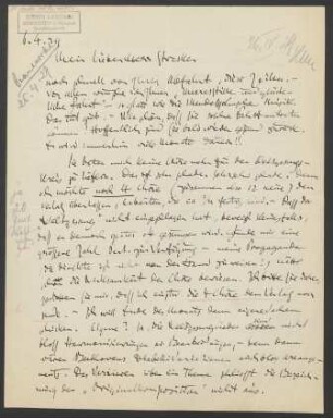 Brief an Willy Strecker an B. Schott's Söhne : 06.04.1929