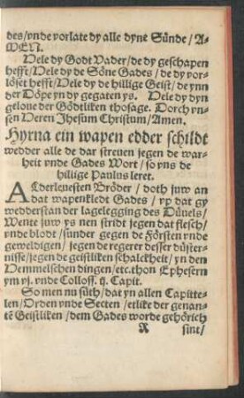 Hyrna ein wapen edder schilt wedder alle de dar streven jegen de warheit ...