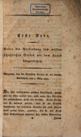 Reden, veranlaßt durch die Ereignisse der Zeit : vorgelesen in der königlichen deutschen Gesellschaft zu Königsberg in Preußen