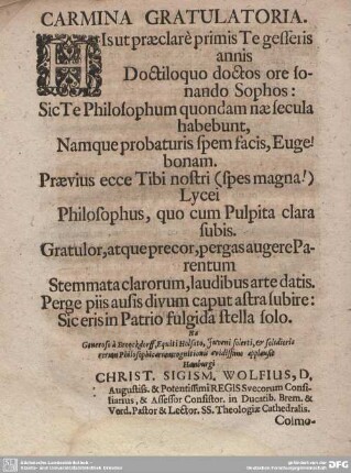 CARMINA GRATULATORIA.