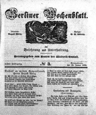 No. 3, Sonnabend, den 19. Januar 1839.