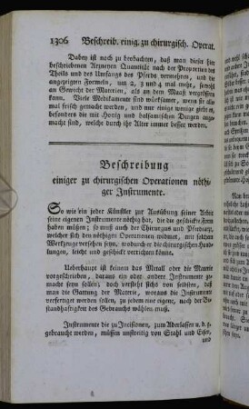 Beschreibung einiger zu chirurgischen Operationen nöthiger Instrumente.