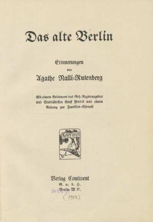 Das alte Berlin : Erinnerungen