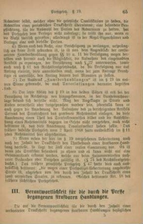 III. Verantwortlichkeit für die durch die Presse begangenen strafbaren Handlungen