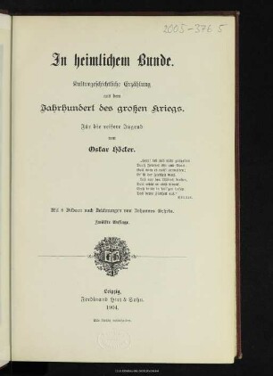 In heimlichem Bunde : kulturgeschichtliche Erzählung aus dem Jahrhundert der großen Krieges : für die reifere Jugend