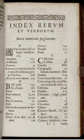 Index Rerum Et Verborum. luxta numerum paginarum.