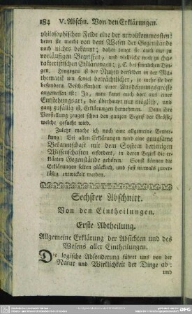 Sechster Abschnitt. Von den Eintheilungen