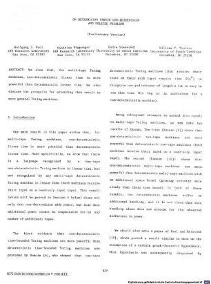 On determinism versus non-determinism and related problems