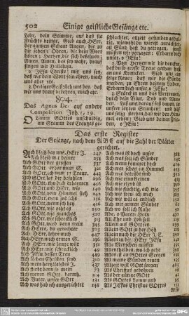 Das erste Register Der Gesänge, nach dem ABC auf die Zahl der Blätter gerichtet