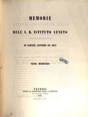 Memorie del Reale Istituto Veneto di Scienze, Lettere ed Arti. 13. 1866