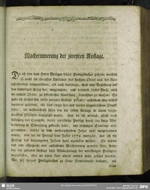 Nacherinnerung der zweyten Auflage