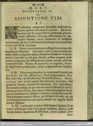 Dissertatio IV. De Assumtione Cibi