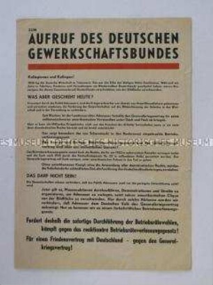 Pro-kommunistisches Propagandaflugblatt zur Gewerkschaftspolitik