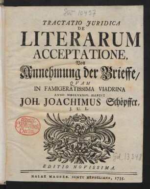 Tractatio Iuridica De Literarum Acceptatione