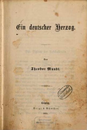 Ein deutscher Herzog : Von Theodor Mundt