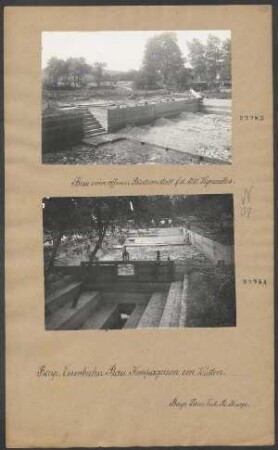 Bau eines Wasserdurchlasses auf der Strecke Chambley - Vigneulles, Mai 1915: Bau einer offenen Badeanstalt für die Ortsunterkunft Vigneulles