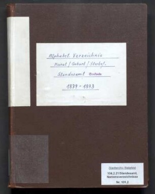Namensverzeichnis zum Geburtenregister Brackwede, 1879 - 1893