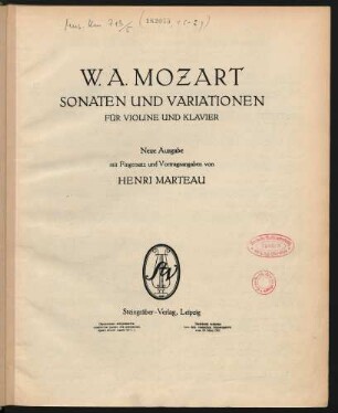 Bd. 1: Sonaten und Variationen für Violine und Klavier