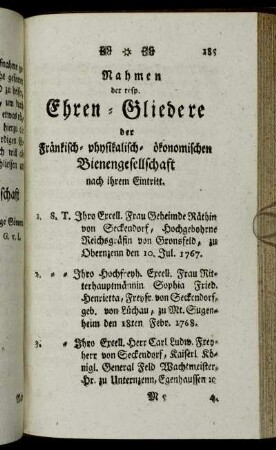Nahmen der resp. Ehren-Gliedere...nach ihrem Eintritt.