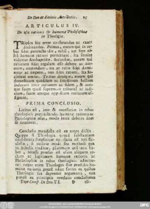 Articulus IV. De usu rationis & humanae Philosophiae in Thelogia.