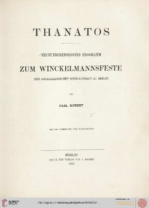 Band 39: Programm zum Winckelmannsfeste der Archäologischen Gesellschaft zu Berlin: Thanatos