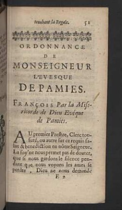 Ordonnance de Monseigneur l'evesque de Pamies.