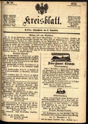 Ausgabe vom Samstag, den 02. November 1872.