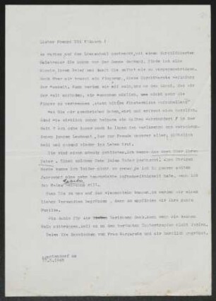 Brief von Gerhart Hauptmann an Fritz Klimsch