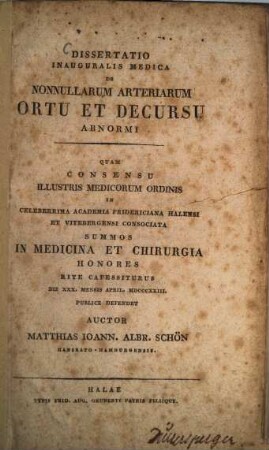 Dissertatio inauguralis medica de nonnullarum arteriarum ortu et decursu abnormi