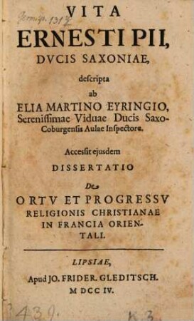 Vita Ernesti Pii, Ducis Saxoniae