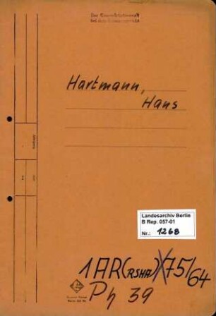 Personenheft Hans Hartmann (*24.02.1913), SS-Führer