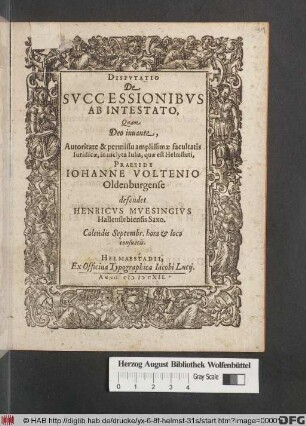 Disputatio De Successionibus Ab Intestato