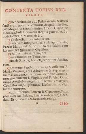 Contenta Totius Breviarii.