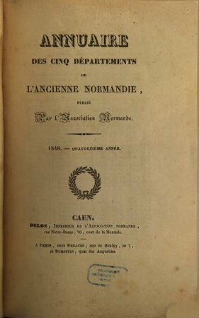 Annuaire des cinq départements de l'ancienne Normandie. 14, 14. 1848