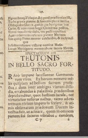 Spectaculum XIII: Teutonis In Bello Sacro Fortitudo.