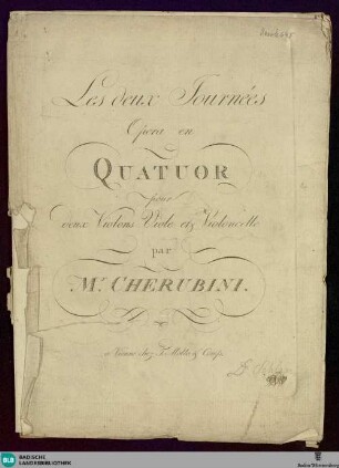 Les deux journées : opera en quatuor pour deux violons viole et violoncelle