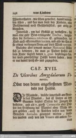 Cap. XVII. De Ulceribus Amygdalarum Venereis. Oder von denen angefreßenen Mandeln des Halses