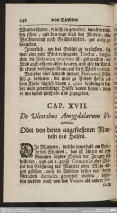 Cap. XVII. De Ulceribus Amygdalarum Venereis. Oder von denen angefreßenen Mandeln des Halses