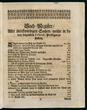 bb1r-ee4r, Such-Register / Aller merckwürdigen Sachen / welche in denen folgenden Festival-Predigen zu finden