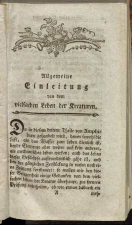 Allgemeine Einleitung von dem vielfachen Leben der Kreaturen.