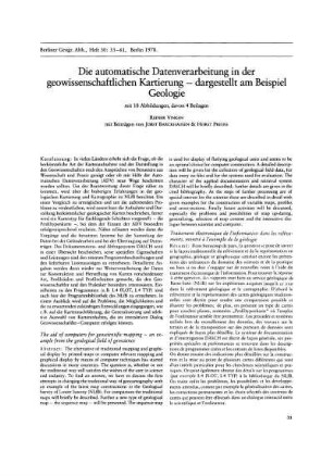 Die automatische Datenverarbeitung in der geowissenschaftlichen Kartierung - dargestellt am Beispiel Geologie