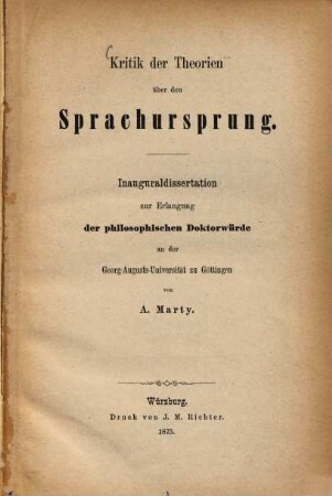 Kritik der Theorien über den Sprachursprung : Inauguraldissertation