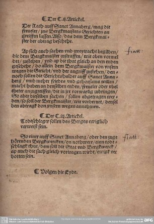 Der CIII. Artickel. Todtschleger sollen des Berges ewiglich verweist sein.