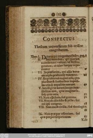 Conspectus Thesium universarum sub ordine congestarum.