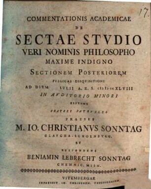 Commentationis acad. de sectae studio veri nominis philosopho maxime indigno, Sectio post.