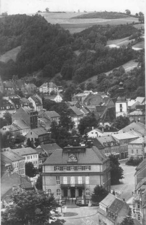 Glashütte in Sa. : Glashütte. Stadtzentrum mit Uhrenmuseum und Wolfgangskirche. Blick nach Nordwest